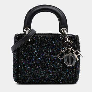 Pre Owned Dior Black Mini Satin Sequin Embellished Lady Dior