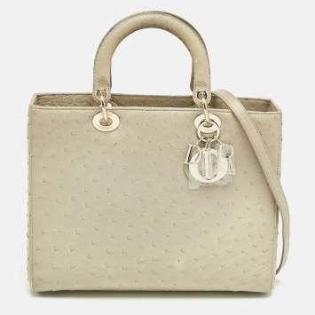 Dior Light Beige Ostrich Large Lady Dior Tote