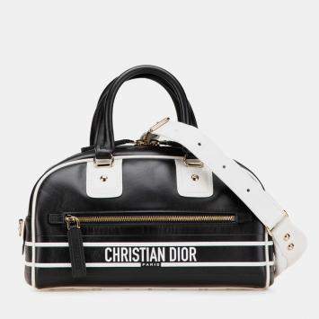 Pre Owned Dior Black/White Small Leather Dior Vibe Zip Bowling Bag