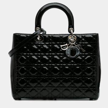 Pre Owned Dior Black Large Patent Cannage Lady Dior