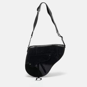 Dior Black Python and Suede Vintage Saddle Bag