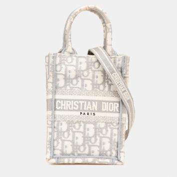 Pre Owned Dior Grey Mini Oblique Canvas Vertical Book Tote