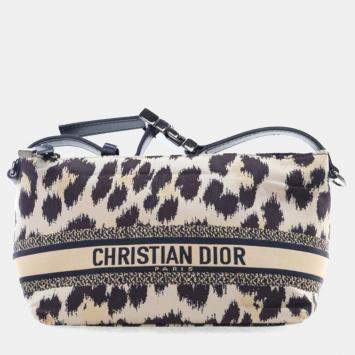 Dior Brown Mizza Small Canvas Embroidered Leopard DiorTravel Nomad Pouch