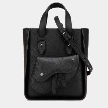 Dior Black Mini Grained Calfskin Saddle Tote