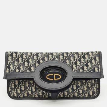 Dior Navy Blue Oblique Canvas Fold Over Clutch