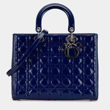 Dior Navy Blue Large Patent Cannage Lady Dior