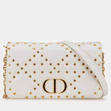 Dior White Mini Calfskin Macrocannage Lucky Star Caro Bag