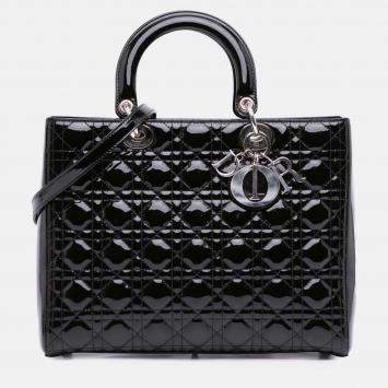 Pre Owned Dior Black Large Patent Cannage Lady Dior