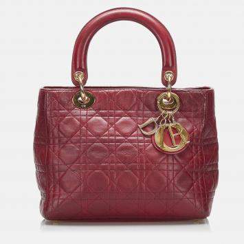 Dior Red Medium Lambskin Cannage Lady Dior