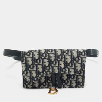 Dior Navy Blue Oblique Canvas and Leather Saddle Pouch Belt Bag