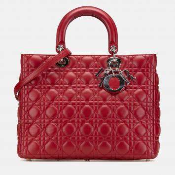 Pre Owned Dior Red Large Lambskin Cannage Lady Dior