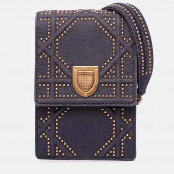 Pre Owned Dior Grey Studded Denim Vertical Diorama Crossbody
