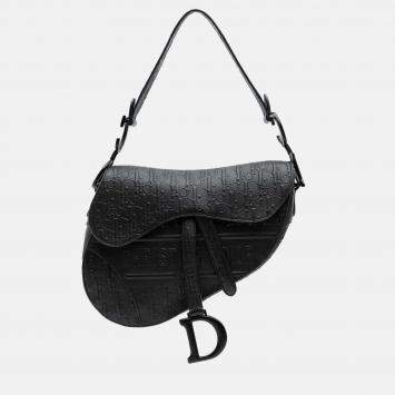 Pre Owned Dior Black Oblique Embossed Calfskin Saddle Bag