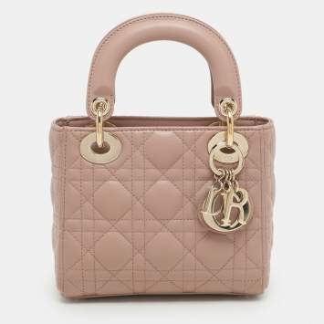 Dior Beige Cannage Leather Mini Lady Dior Tote