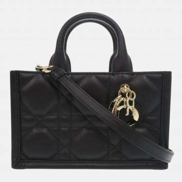 Christian Dior Book Tote Mini Macrocannage Calfskin Black Handbag