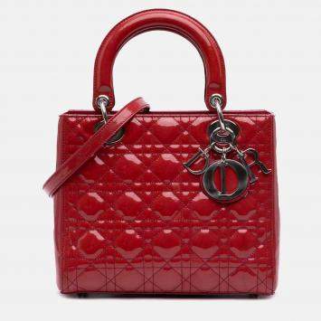 Pre Owned Dior Red Medium Patent Cannage Lady Dior