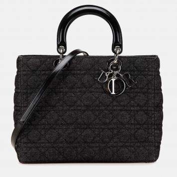 Dior Black Large Denim Cannage Lady Dior