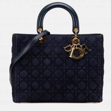 Dior Navy Blue Large Suede Cannage Lady Dior