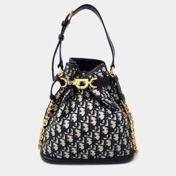 Dior Beige/Navy Blue Fabric Oblique C Dior Medium bag
