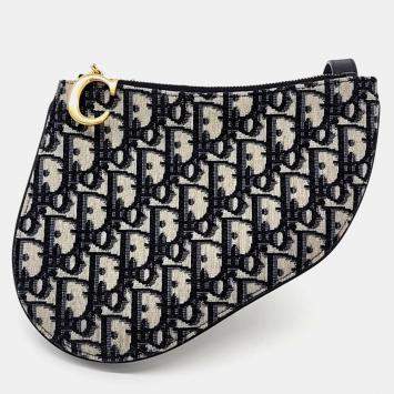 Dior Beige/Blue Canvas Oblique Saddle Crossbody Bag