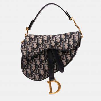Dior Blue Mini Oblique Canvas Saddle Bag