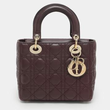 Dior Burgundy Cannage Leather Small Lady Dior My ABCDior Tote