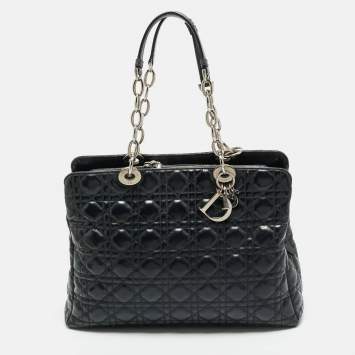 مملوكة مسبقًا Dior Black Cannage Patent Leather Large Soft Lady Dior Shopping Tote