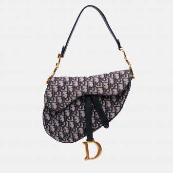 Dior Navy Blue Oblique Canvas Saddle Bag