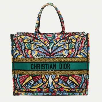 Dior Multicolor Butterfly Embroidered Canvas Large Book Tote