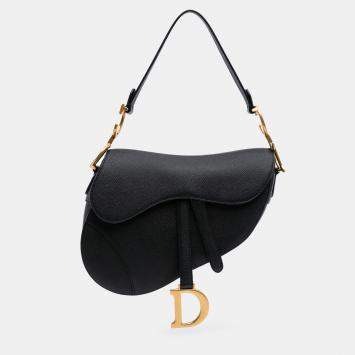 Dior Black Grained Calfskin Saddle Bag