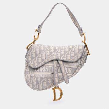 Dior Grey Oblique Embroidered Canvas Saddle Bag