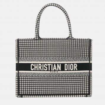 Christian Dior Book Tote Medium Houndstooth Black/White Canvas Handbag