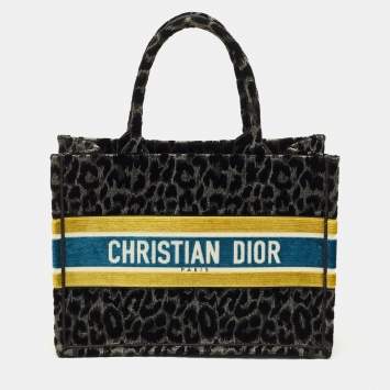 Dior Multicolor Leopard Velvet and Canvas Medium Book Tote