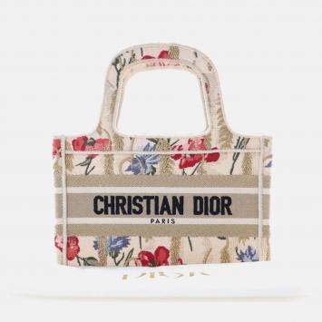 Dior Beige Mini Canvas Embroidered Hibiscus Book Tote