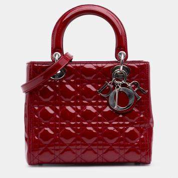 Dior Red Medium Patent Cannage Lady Dior