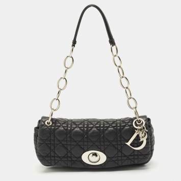 Dior Black Cannage Leather Rendezvous Shoulder Bag
