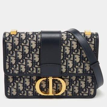Dior Navy Blue Oblique Canvas and Leather 30 Montaigne Shoulder Bag
