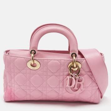 Pre Owned Dior Light Pink Leather Medium Lady D-Joy Tote
