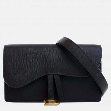 Dior Black Grained Calfskin Saddle Belt Bag