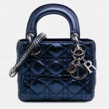 Dior Blue Mini Metallic Calfskin Cannage Lady Dior