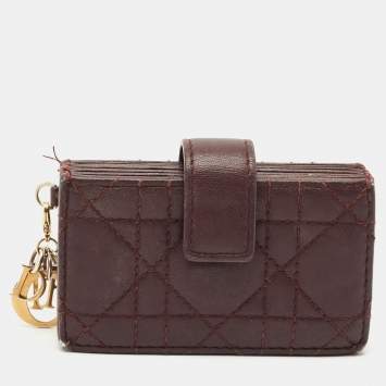 Dior Burgundy Cannage Leather Lady Dior 5 Gusset Card Case