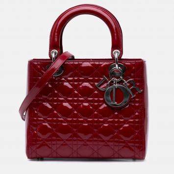 Pre Owned Dior Red Medium Patent Cannage Lady Dior