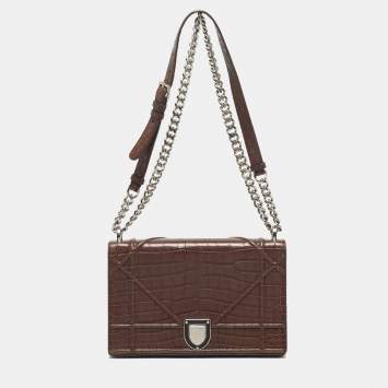 Dior Brown Crocodile Medium Diorama Shoulder Bag
