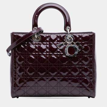 Dior Lady Dior Large Purple Patent Cannage Leather Bag