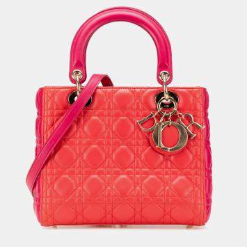 Dior Lady Dior Medium Red Lambskin Cannage Bag
