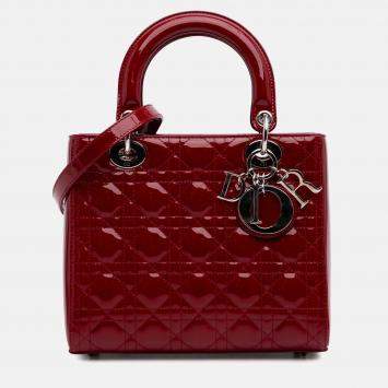 Pre Owned Dior Red Medium Patent Cannage Lady Dior