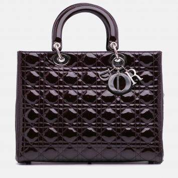Pre Owned Dior Purple Large Patent Cannage Lady Dior
