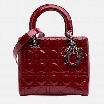 Pre Owned Dior Red Medium Patent Cannage Lady Dior