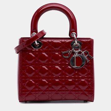 Pre Owned Dior Red Medium Patent Cannage Lady Dior
