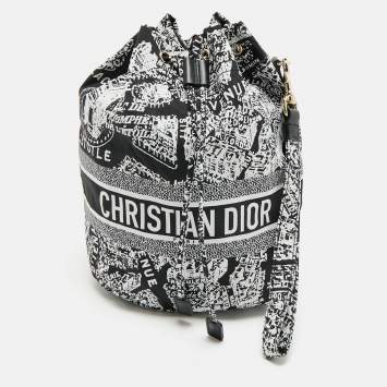 Pre Owned Dior Black/White Plan De Paris Nylon Diortravel Pouch
